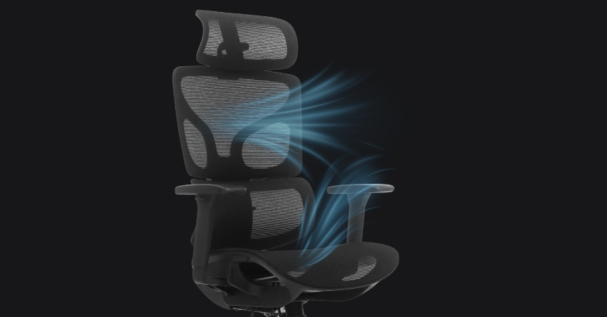 Wentylowana siatka mesh na oparciu i siedzisku fotela BIONIC AIR